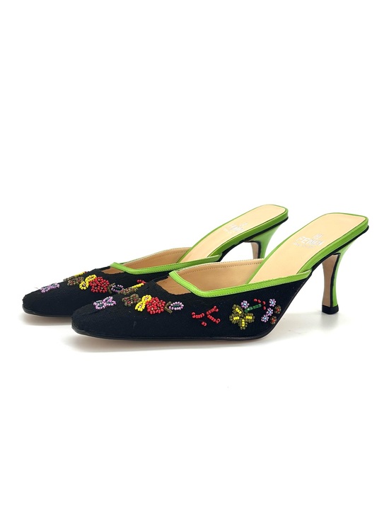 Fendi Shoes - Fendi Vintage Floral Beaded Embellished Slip On Mules Pumps 6